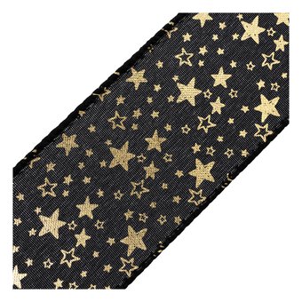 Gold Stars Wire Edge Printed Ribbon 63mm x 3m