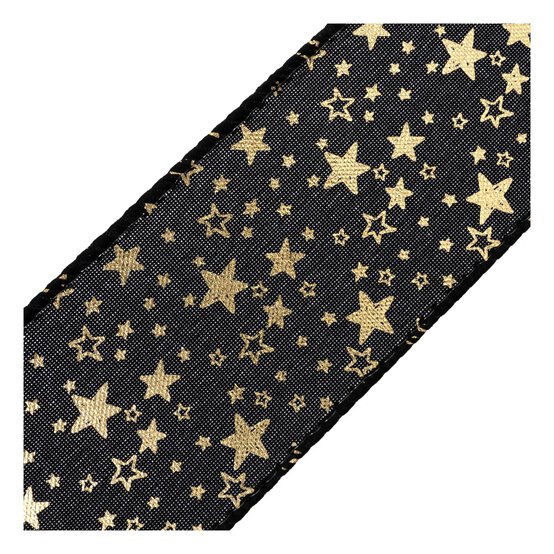 Gold Stars Wire Edge Printed Ribbon 63mm x 3m image number 2