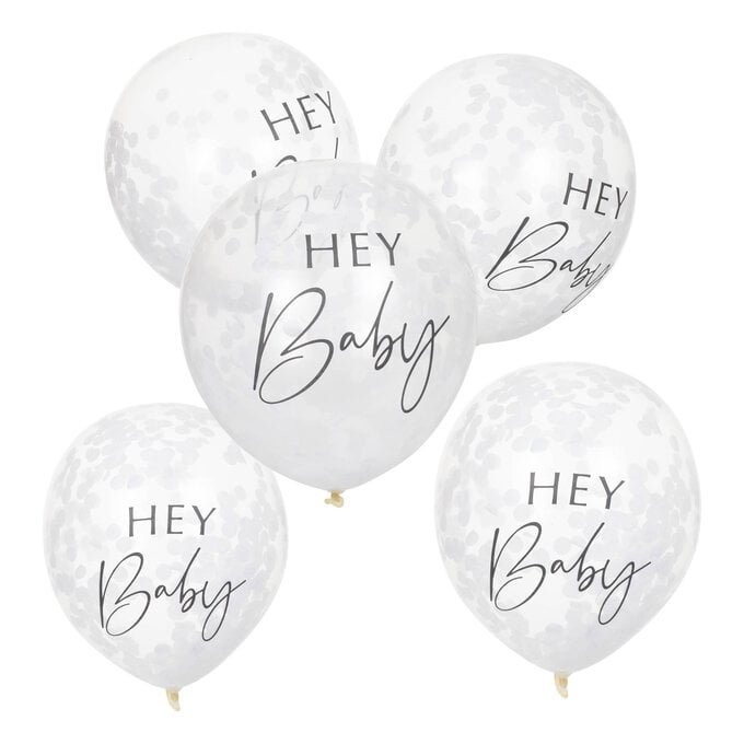 Ginger Ray Hey Baby Confetti Balloons 5 Pack image number 1