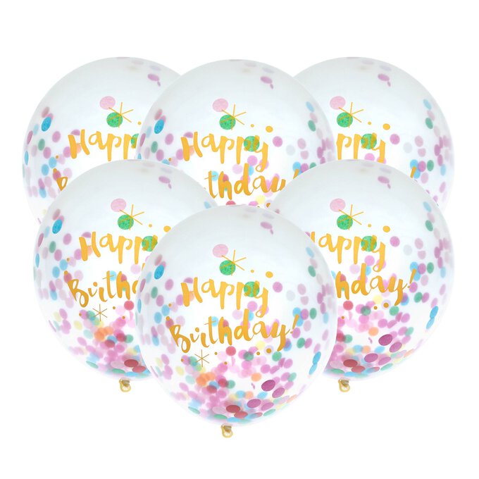 Bright Happy Birthday Confetti Balloons 6 Pack image number 1