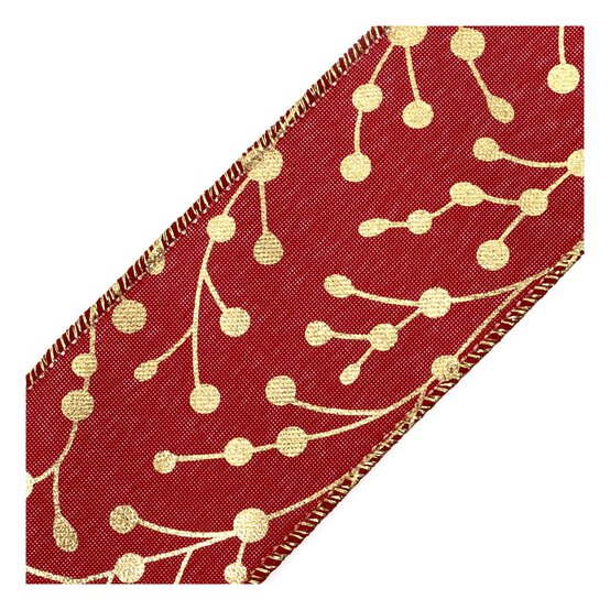 Gold Berries Wire Edge Printed Ribbon 63mm x 3m image number 3
