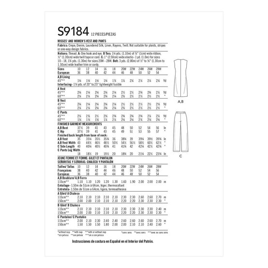 Simplicity Waistcoat and Trousers Sewing Pattern S9184 (20-28) image number 2