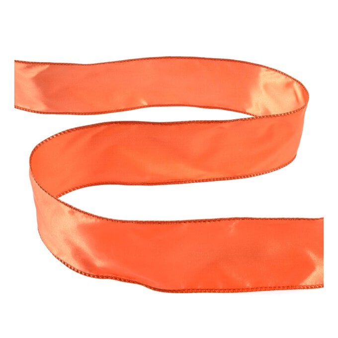Peach Wire Edge Satin Ribbon 63mm x 3m image number 1