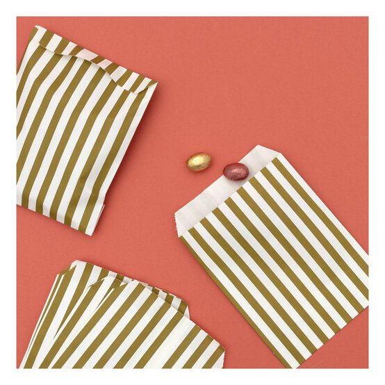 Gold and White Striped Treat Bags 50 Pack image number 2