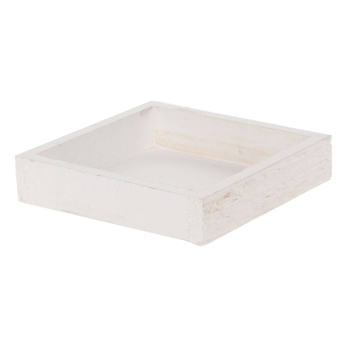 White Wash Wooden Tray 14cm x 14cm x 3cm image number 1
