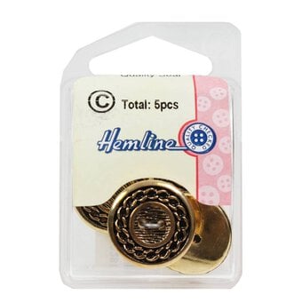 Hemline Gold Metal Patterened Button 5 Pack
