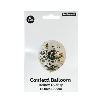 Black and Gold Happy Birthday Confetti Balloons 6 Pack image number 3