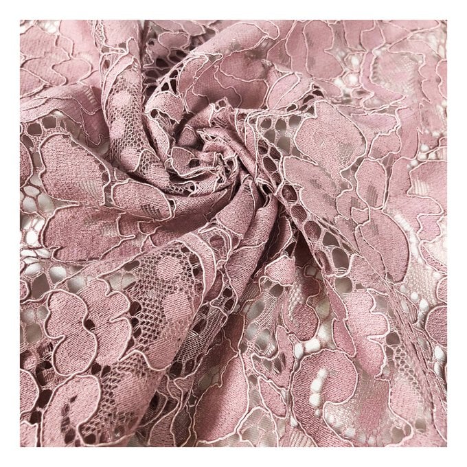 Pink Corded Floral Lace Fabric by the Metre image number 1