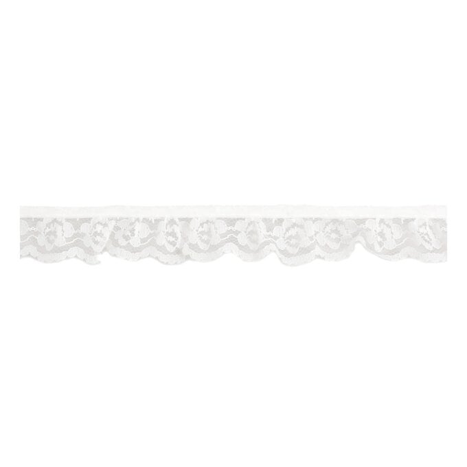 White 30mm Frilled Nylon Lace Trim by the Metre image number 1