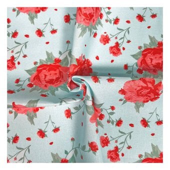 Vintage Blue Floral Cotton Fabric by the Metre