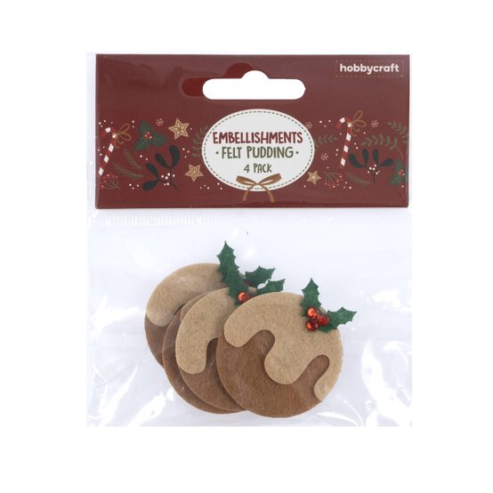 Christmas Pudding Felt Toppers 4 Pack image number 4