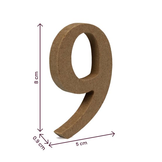Mini MDF Wooden Number 9 8cm image number 4