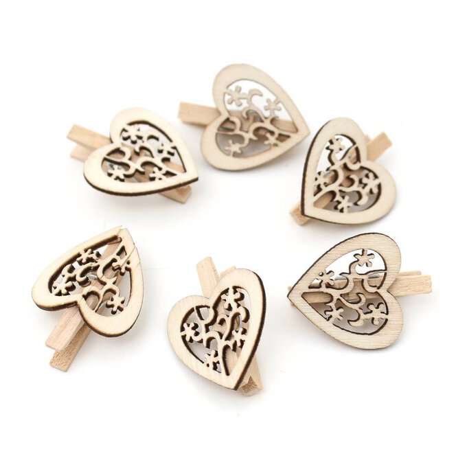 Wooden Heart Clips 6 Pack image number 1