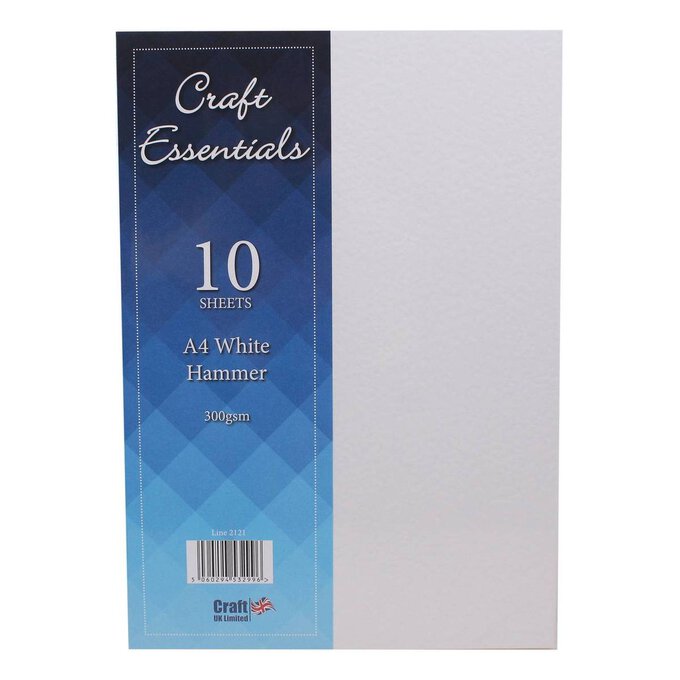 Craft Essentials White Hammered Card A4 10 Sheets