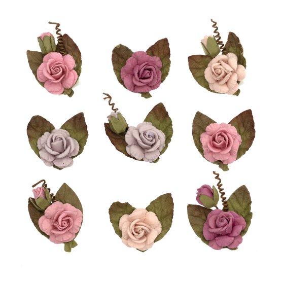 Handmade Vintage Pink Mini Rose Flowers 9 Pack image number 1