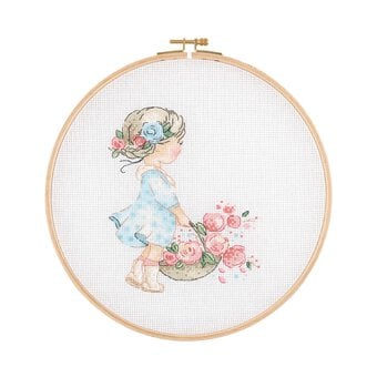 Spring Girl Cross Stitch Kit with Hoop 10 Inches