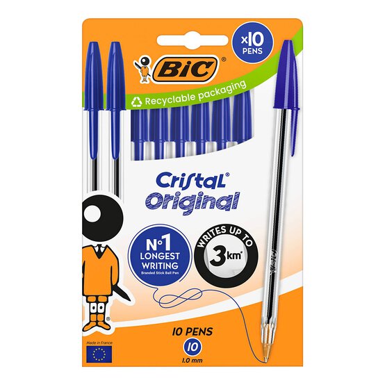 BIC Cristal Original Blue Ballpoint Pens 10 Pack image number 1