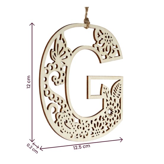 Wooden Filigree Hanging Letter G 12cm image number 4