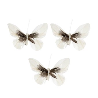 White Butterfly Feather Clips 11cm 3 Pack