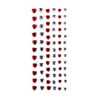 Red and Silver Adhesive Heart Gems 74 Pack