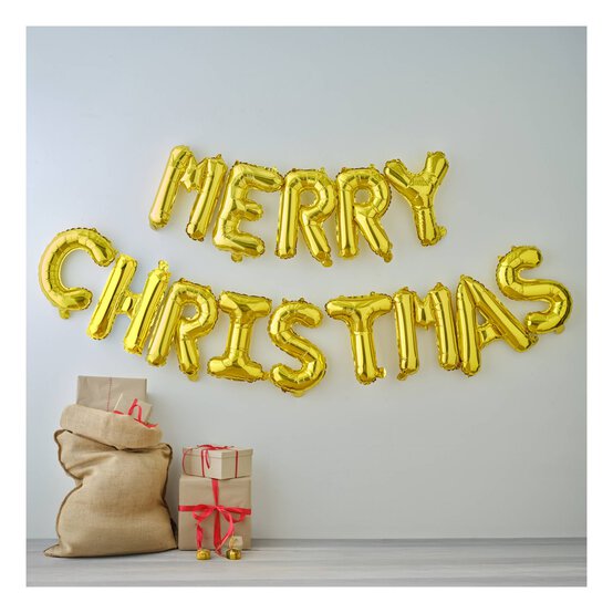 Gold Merry Christmas Balloon Bunting 2m image number 1