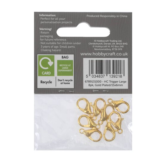 Gold Plated Trigger Clasp 15 x 6mm 8 Pack image number 2