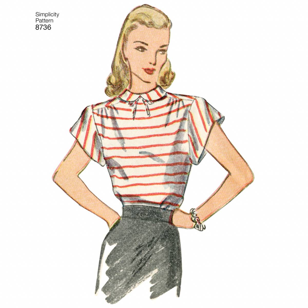 Simplicity Vintage Blouse Sewing Pattern 8736 (1624) Hobbycraft