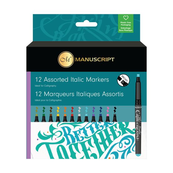 Italic Broad Markers Coloured 12 Pieces image number 1
