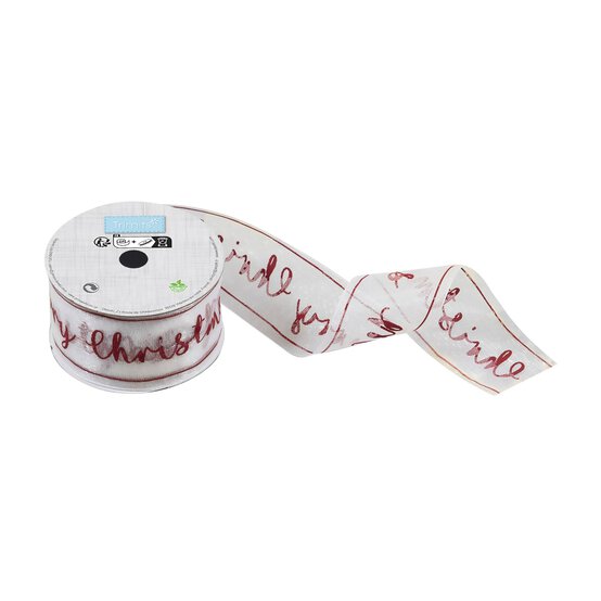 Red Merry Christmas Printed Organza Ribbon 34mm x 3m image number 1