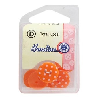 Hemline Polka Dot Orange Buttons 15mm 6 Pack