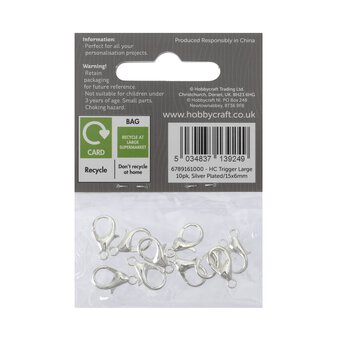 Silver Plated Trigger Clasp 15 x 6mm 10 Pack