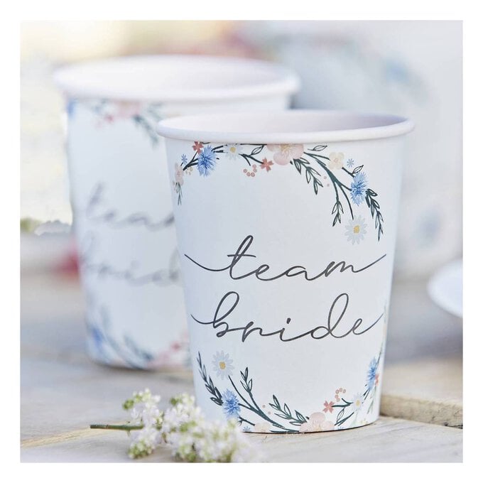 Ginger Ray Floral Team Bride Paper Cups 8 Pack image number 1