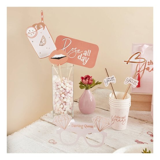 Pink and Rose Gold Hen Party Photo Booth Props 10 Pack image number 2