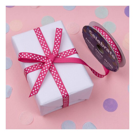 Hot Pink Grosgrain Polka Dot Ribbon 6mm x 5m image number 5