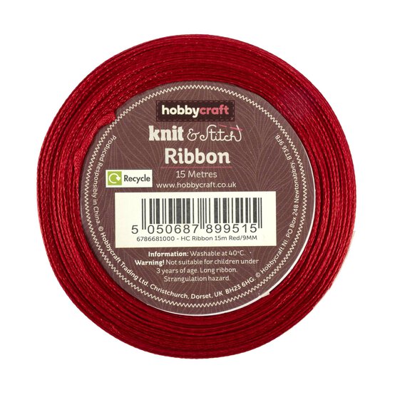 Red Satin Ribbon 9mm x 15m image number 2