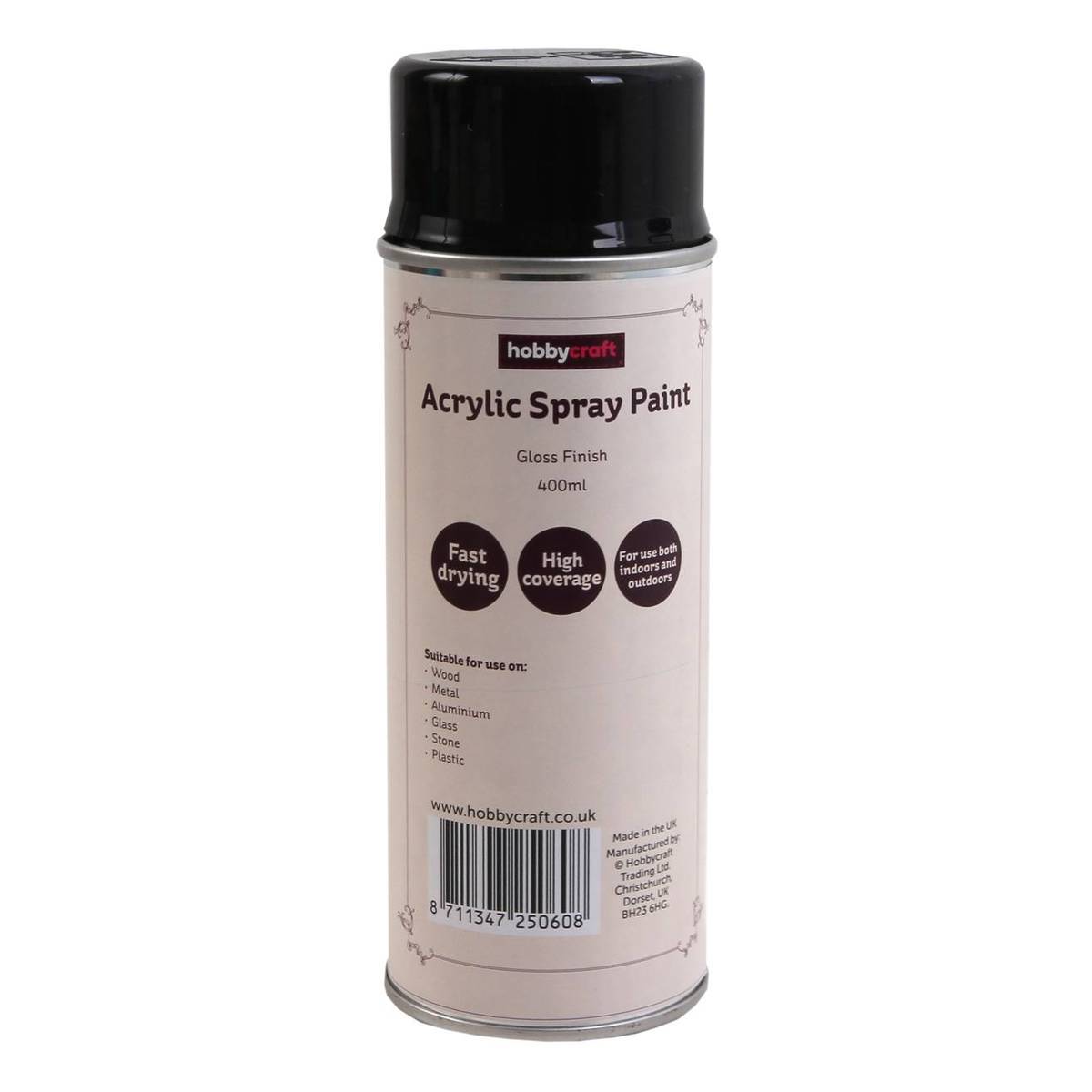 Black Gloss Acrylic Spray Paint 400ml Hobbycraft