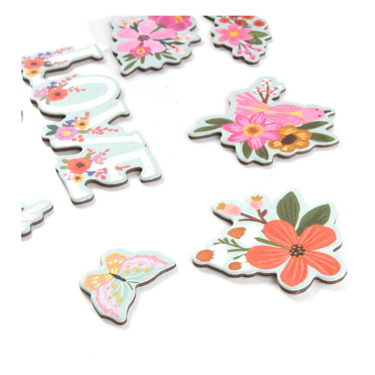 Flower Love Chipboard Stickers 8 Pack