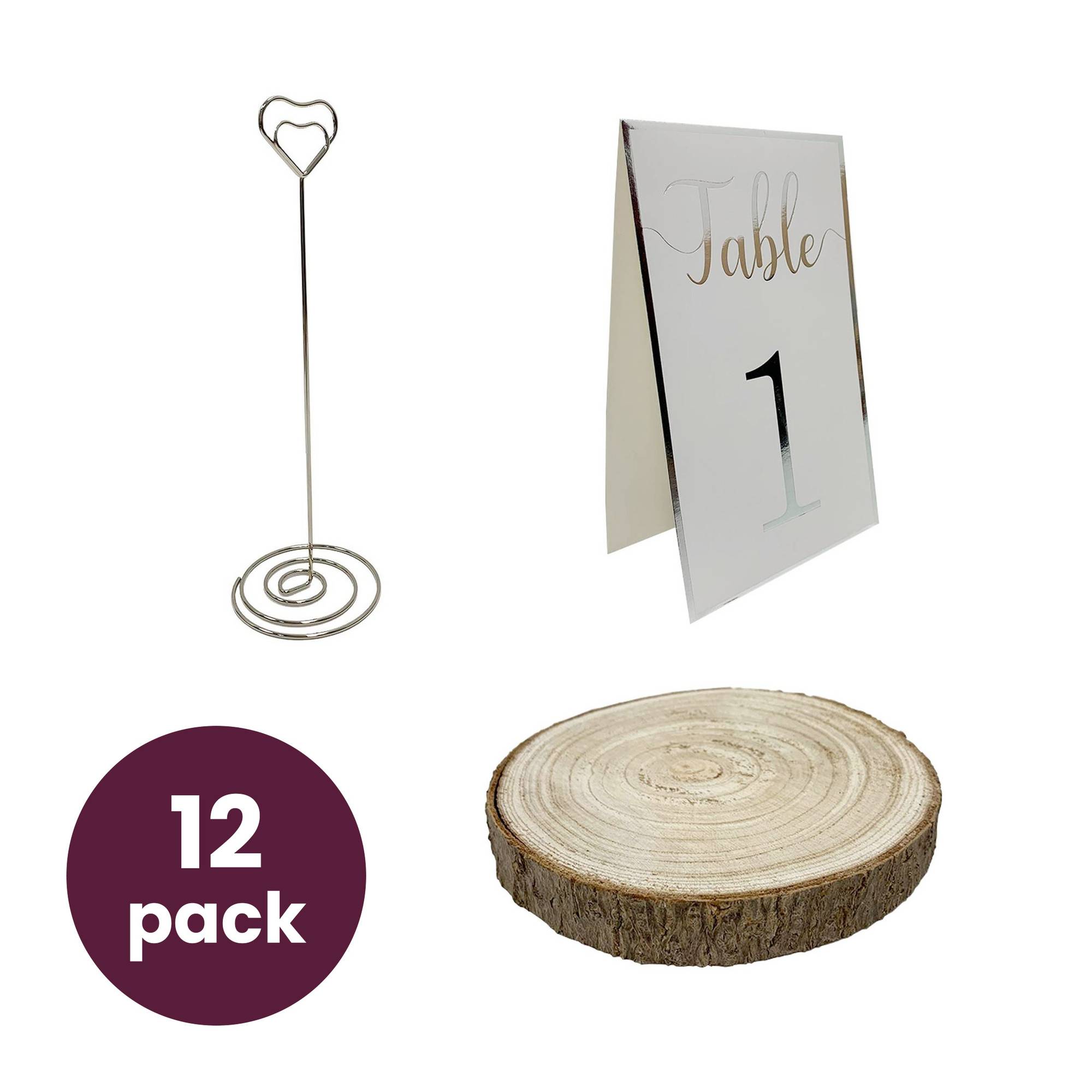 Wooden Slice and Silver Table Numbers 12 Pack Bundle Hobbycraft
