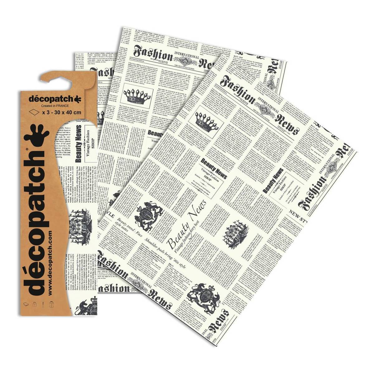 Decopatch Newspaper Print Paper 3 Sheets Hobbycraft