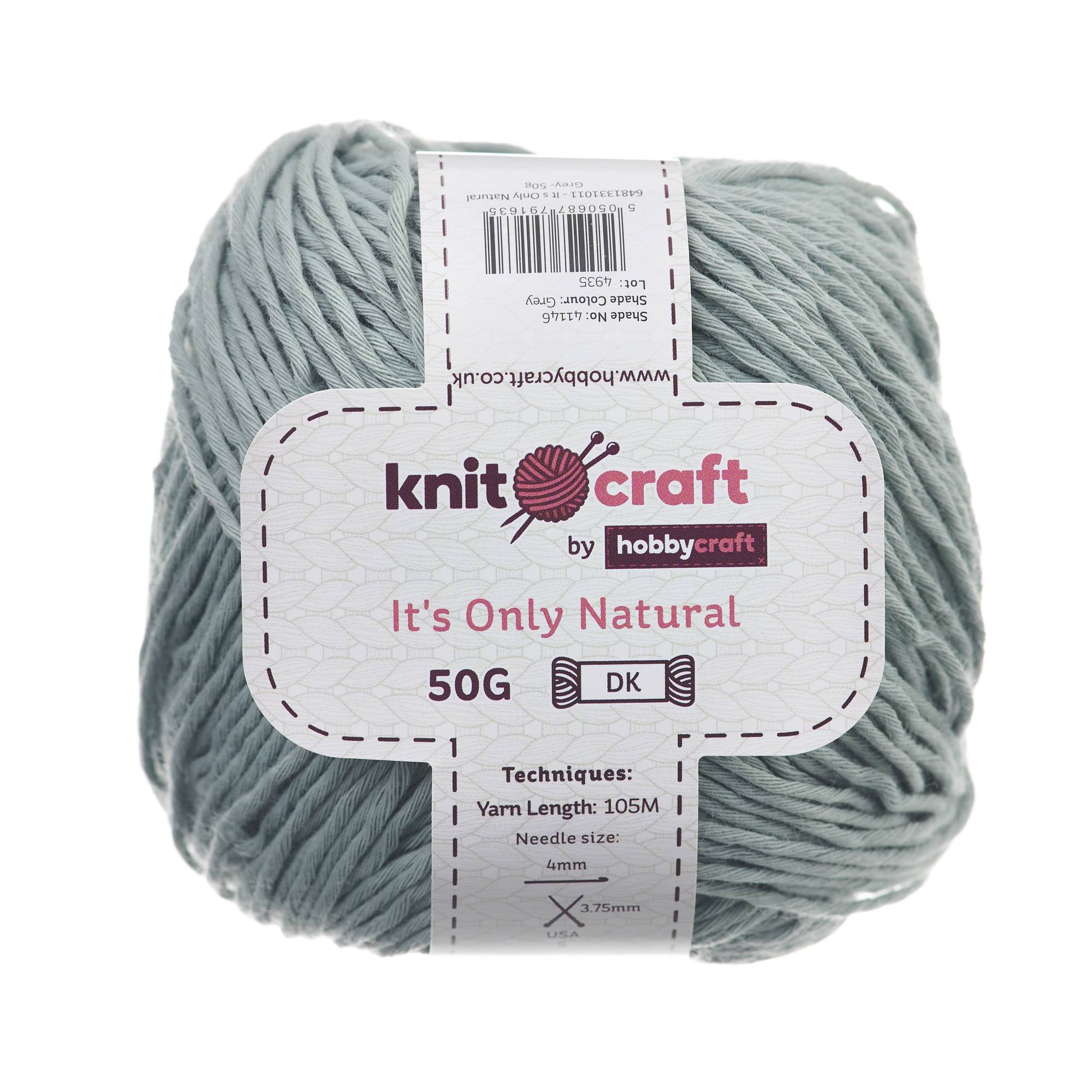 Knitcraft Grey It's Only Natural Light DK Yarn 50g Hobbycraft