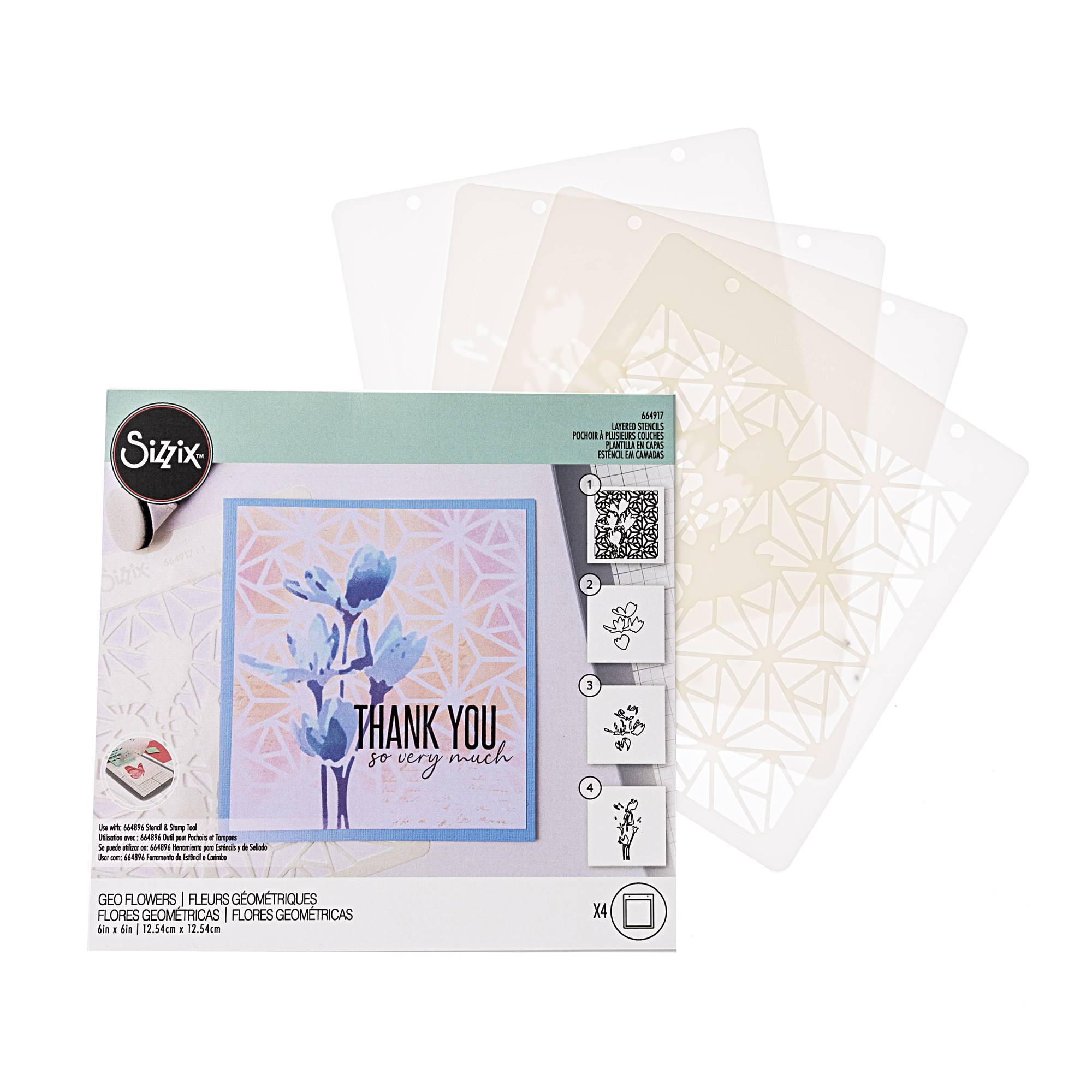 Sizzix Geo Flowers Layered Stencil Set 4 Pack Hobbycraft