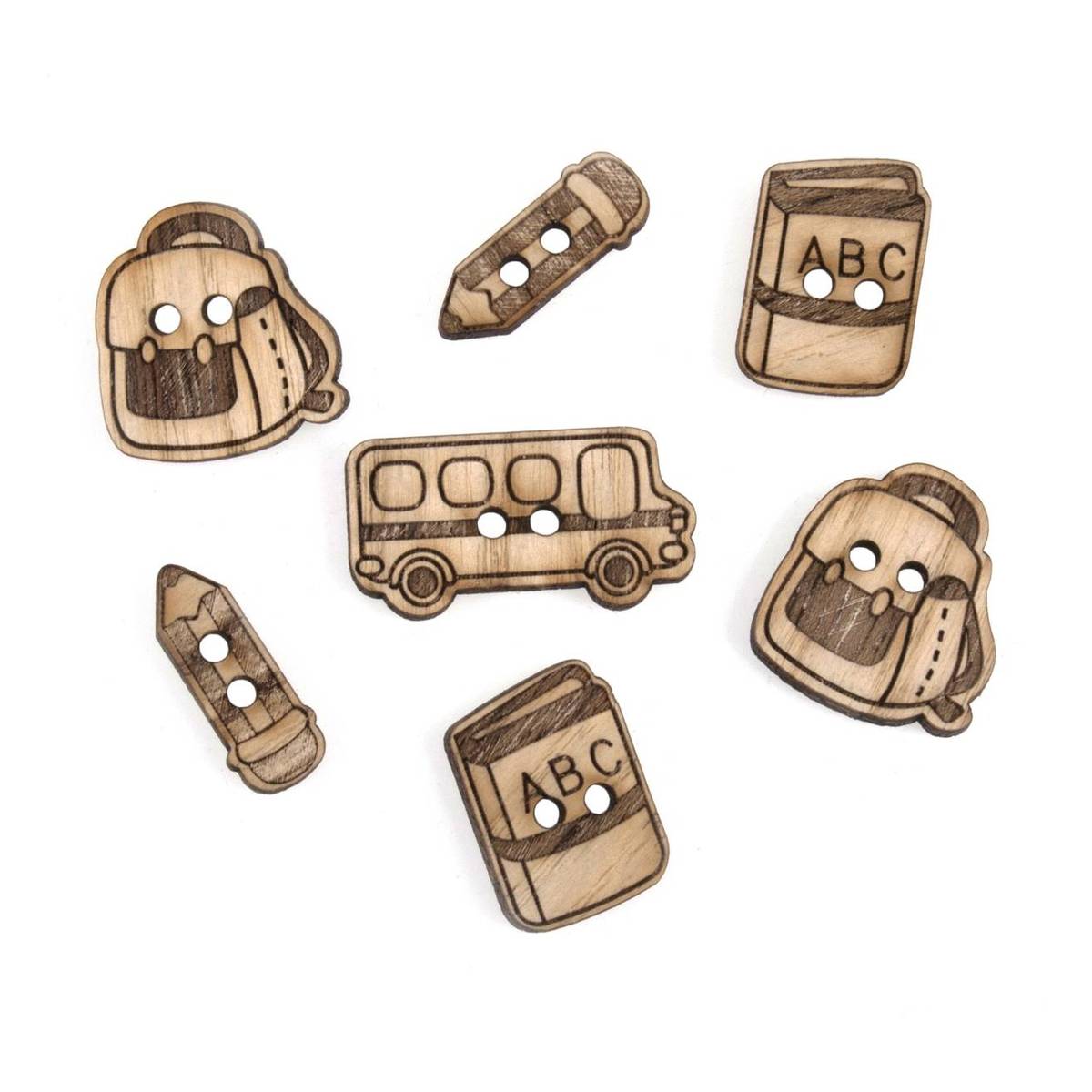 Trimits Wooden School Days Buttons 7 Pieces | Hobbycraft