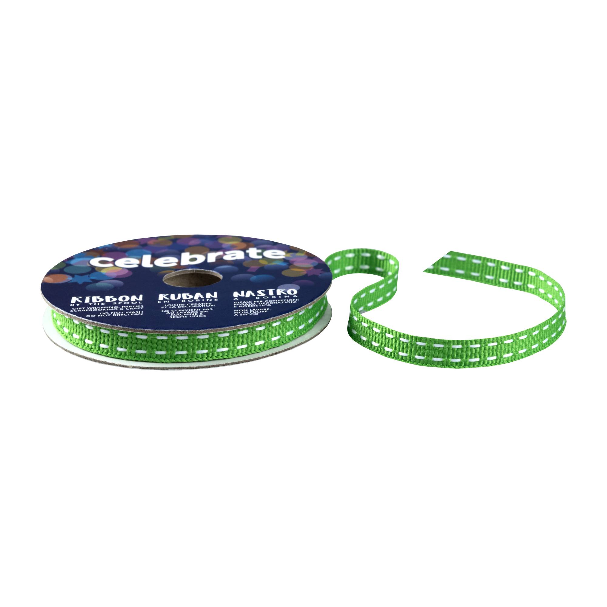 Lime Green Grosgrain Running Stitch Ribbon 6mm x 5m | Hobbycraft