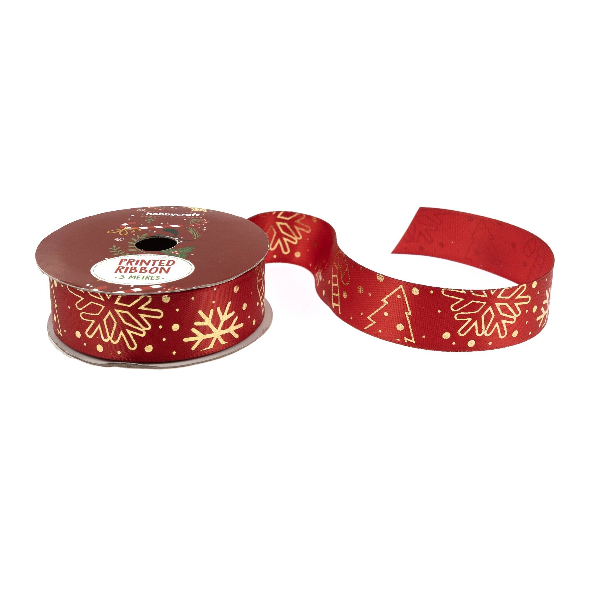 Xmas Rippon Red Christmas Printed Ribbon 20mm x 3m | Hobbycraft