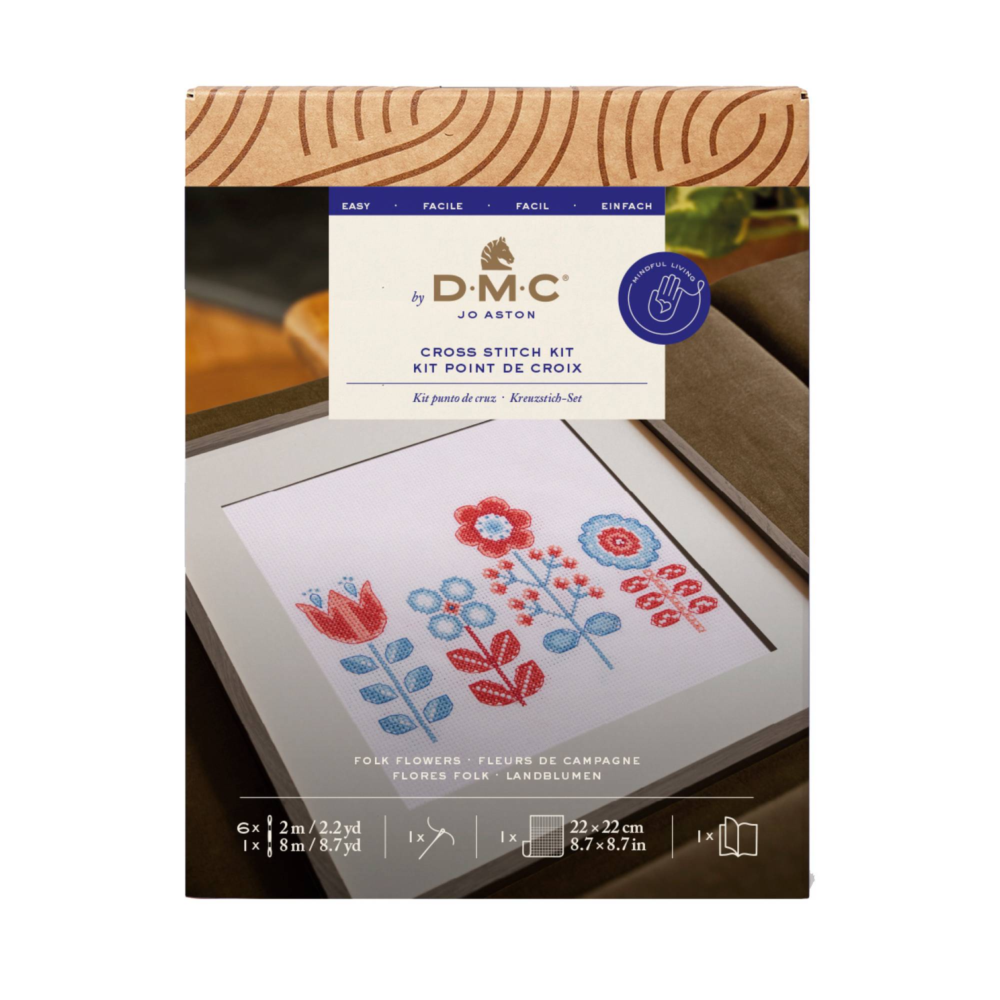 DMC Folk Flowers Cross Stitch Kit Hobbycraft