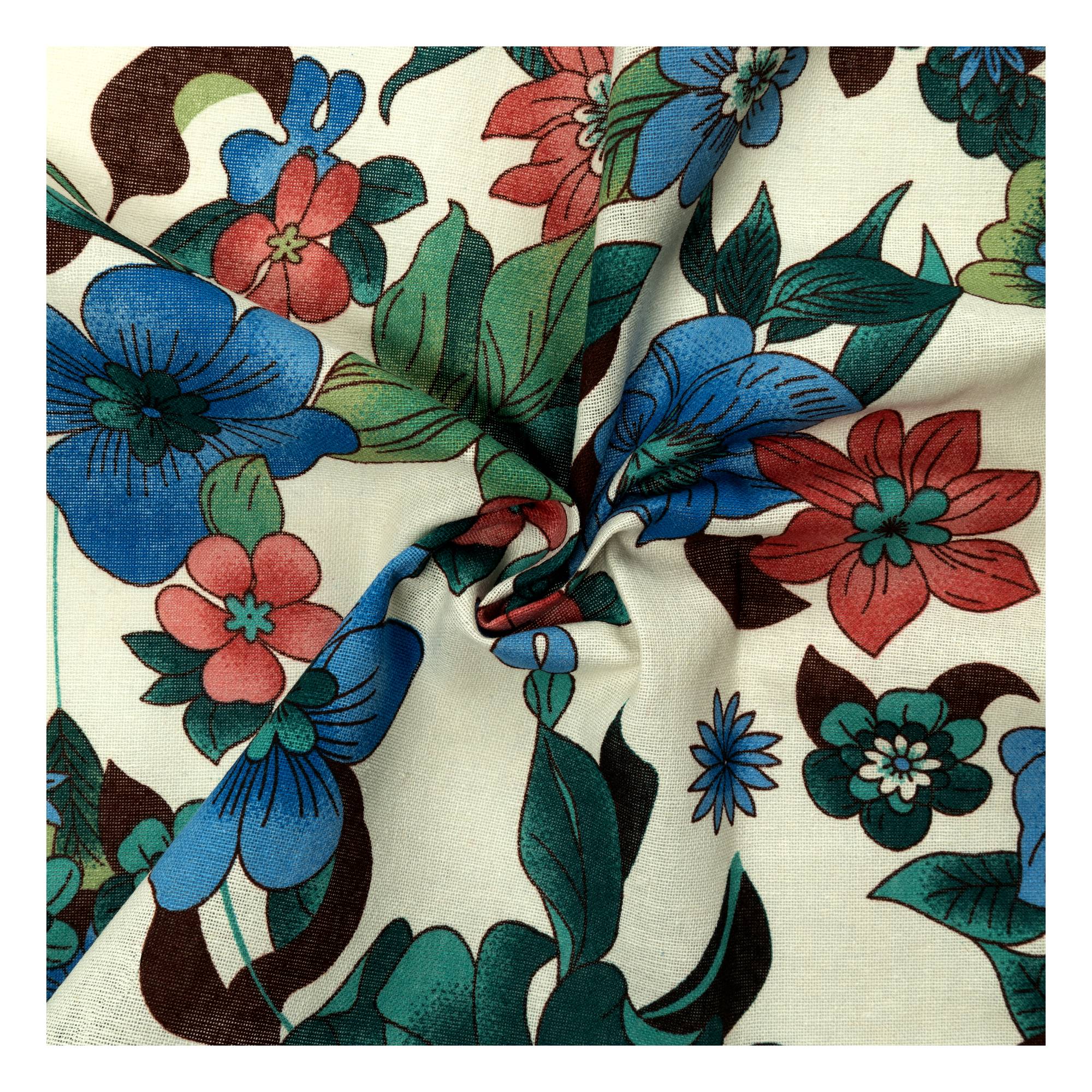 Blue Hibiscus Print Linen Look Fabric by the Metre | Hobbycraft