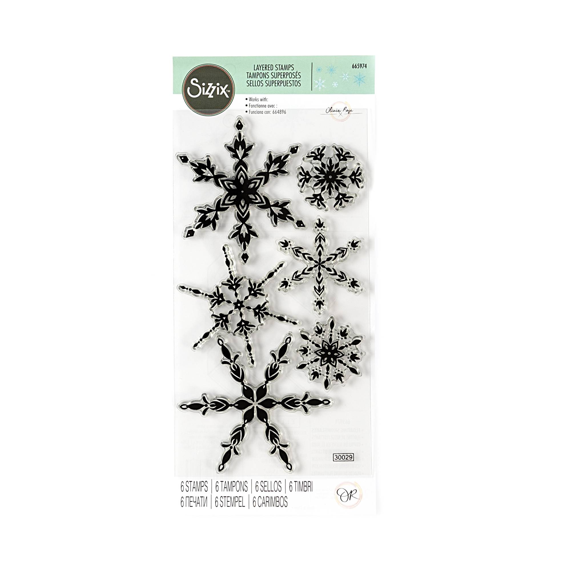 Sizzix Floating Snowflakes Layered Stamp Set 6 Pieces Hobbycraft
