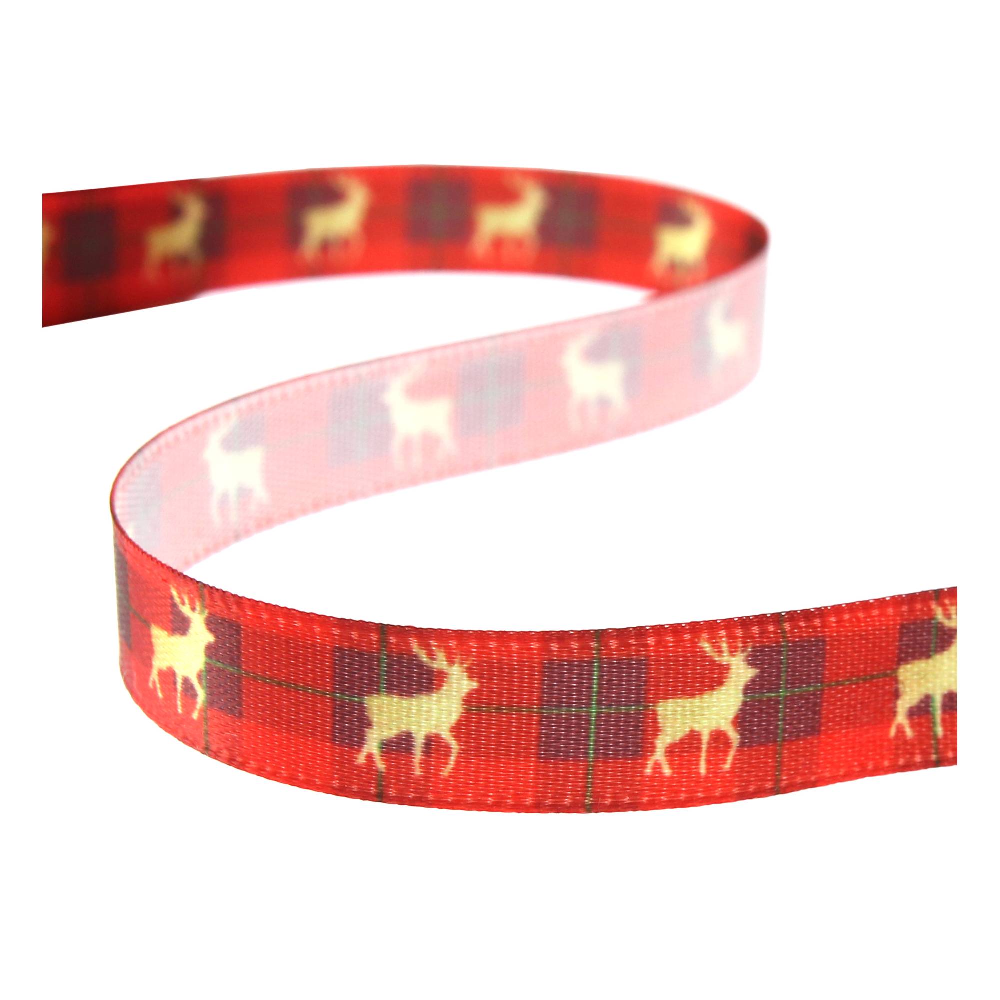 Red Tartan Stag Ribbon 10mm x 2m Hobbycraft