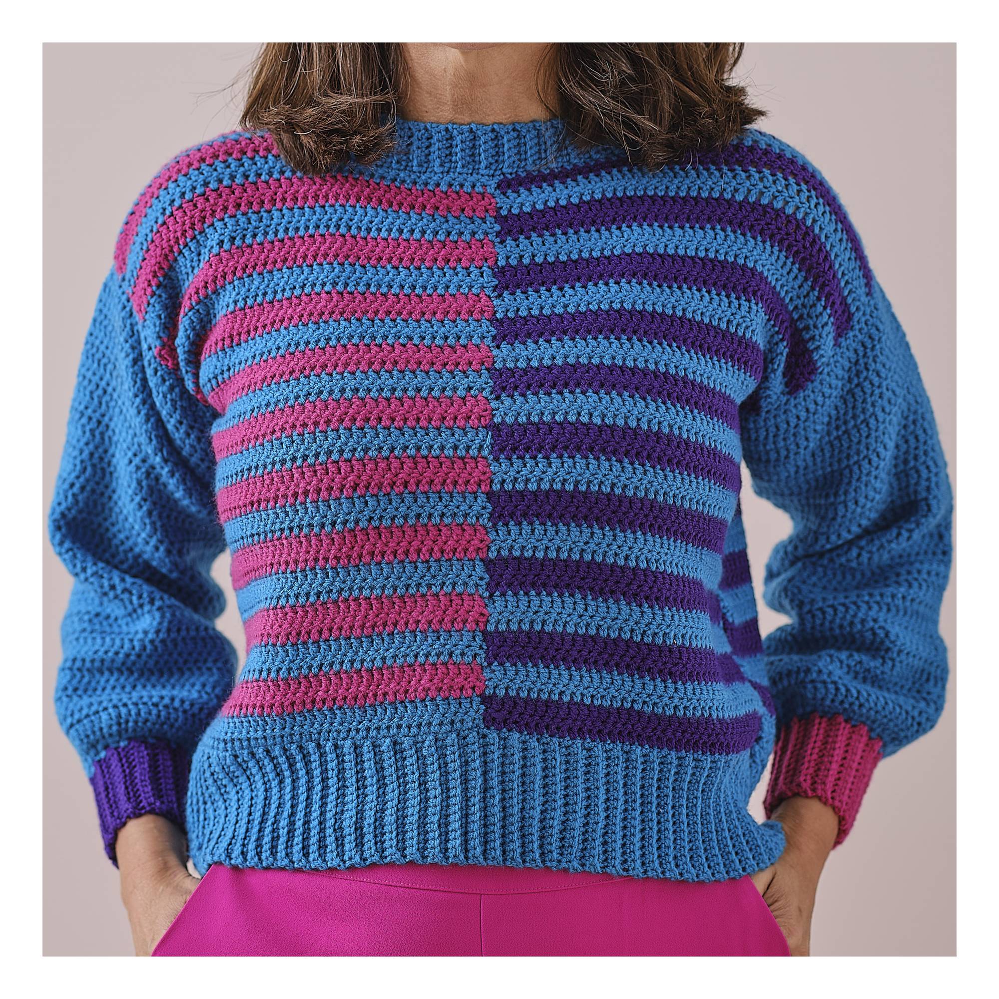 Knitcraft Mixed Stripe Crochet Jumper Digital Pattern 0319 Hobbycraft
