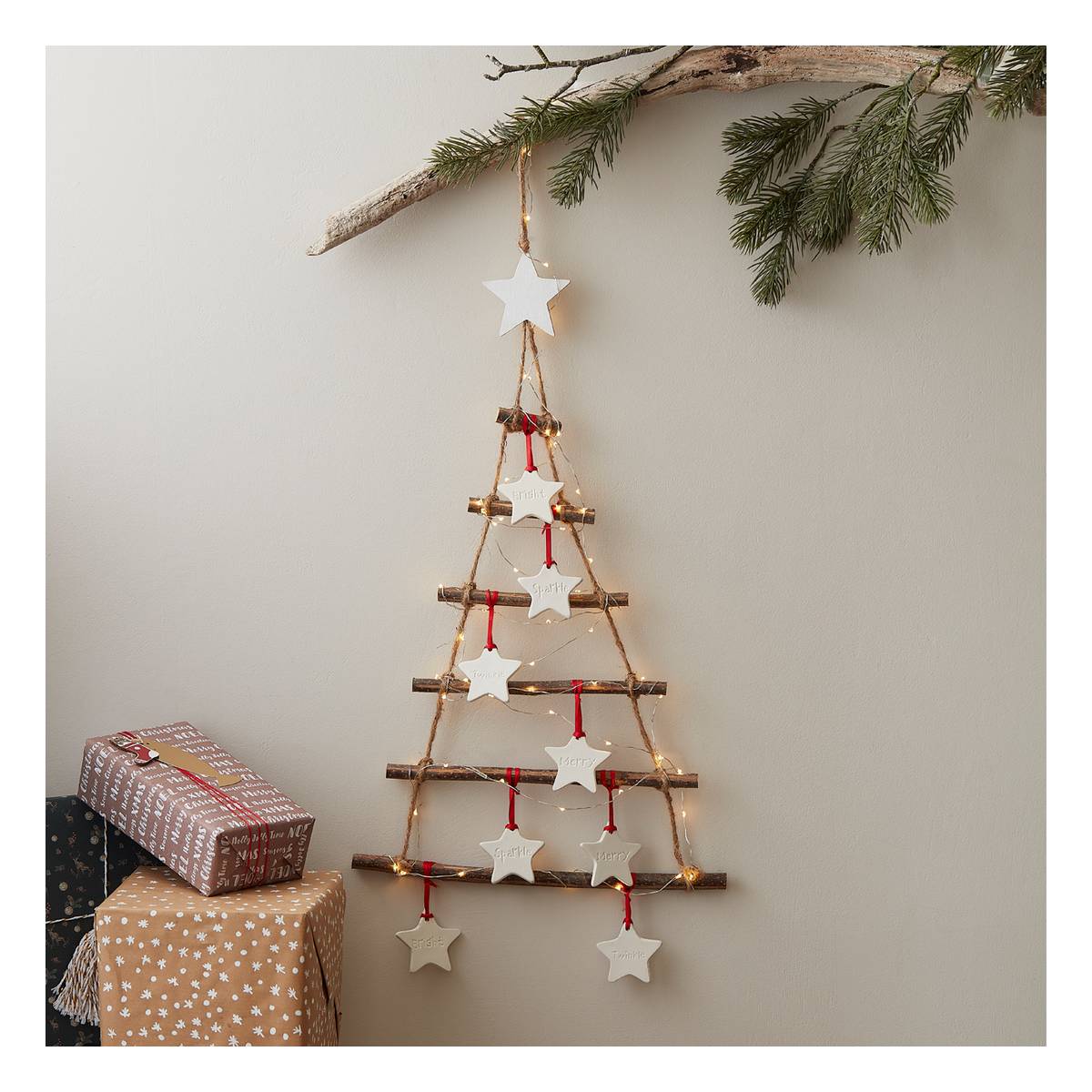 Hanging Wooden Ladder Christmas Tree 55cm Hobbycraft